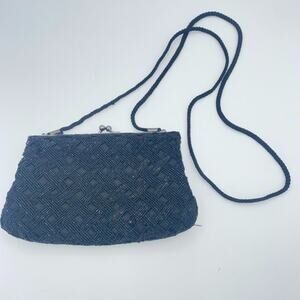 Handmade Silk Black Beaded Embellished Clasp Shoulder Evening Bag Women's Purse